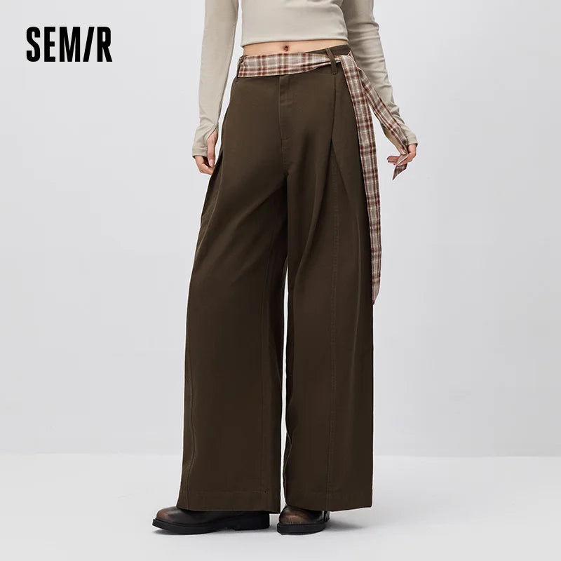 Semir Women Pants Pleated Wide Leg Belted Loose Commuter Style Elegant Casual Autumn Trousers Outdoor Wear 2026