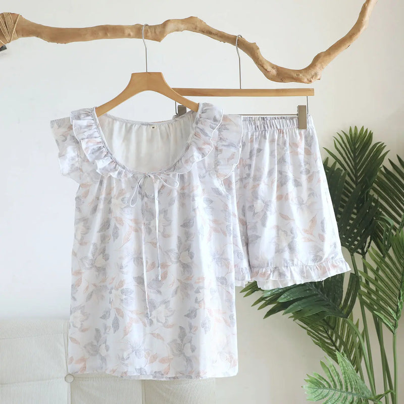 Gauze Cotton Pajama Set Woman Night Clothes New Floral Summer Sleeveless Pyjama Sleepwear Women's Home Suit Night Wear Female