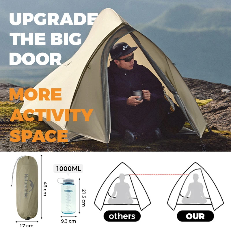 Naturehike 2025 New 123-Person 20D Cloud Up Pro Lightweight Portable Waterproof Backpacking Tent Outdoor Hiking and Camping Tent