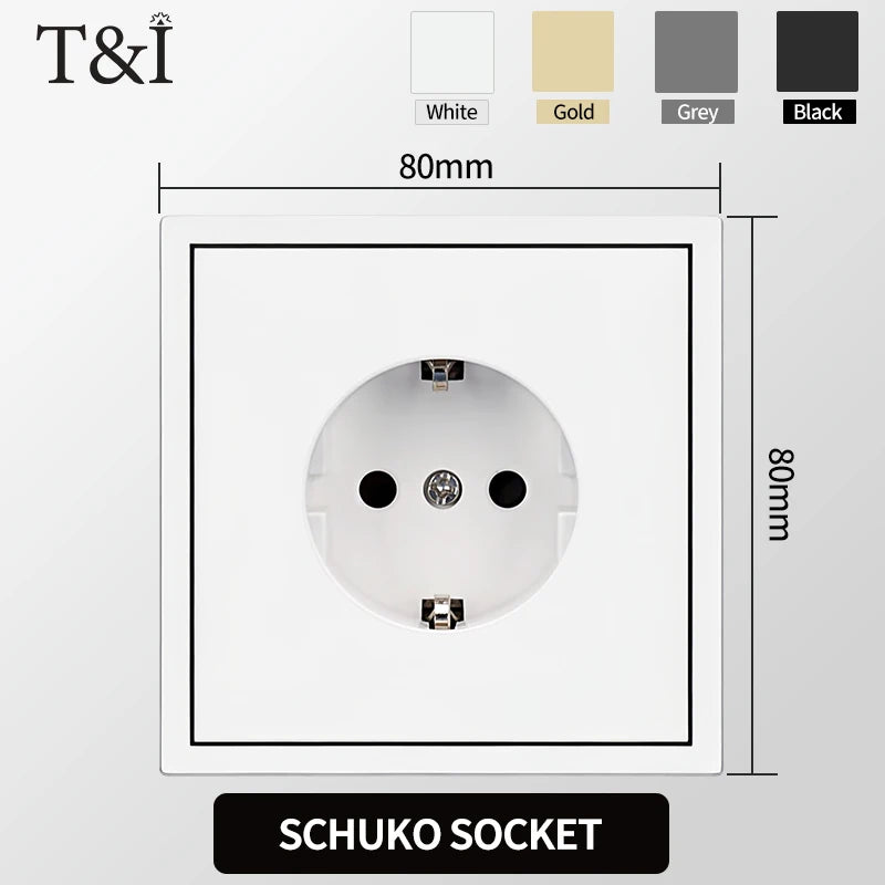 European Wall Socket EU Outlet, USB Type-C Charging Ports, 1/2 Gang Light Switch, 16A 250V, Flush Mount, White Panel, 80×80mm