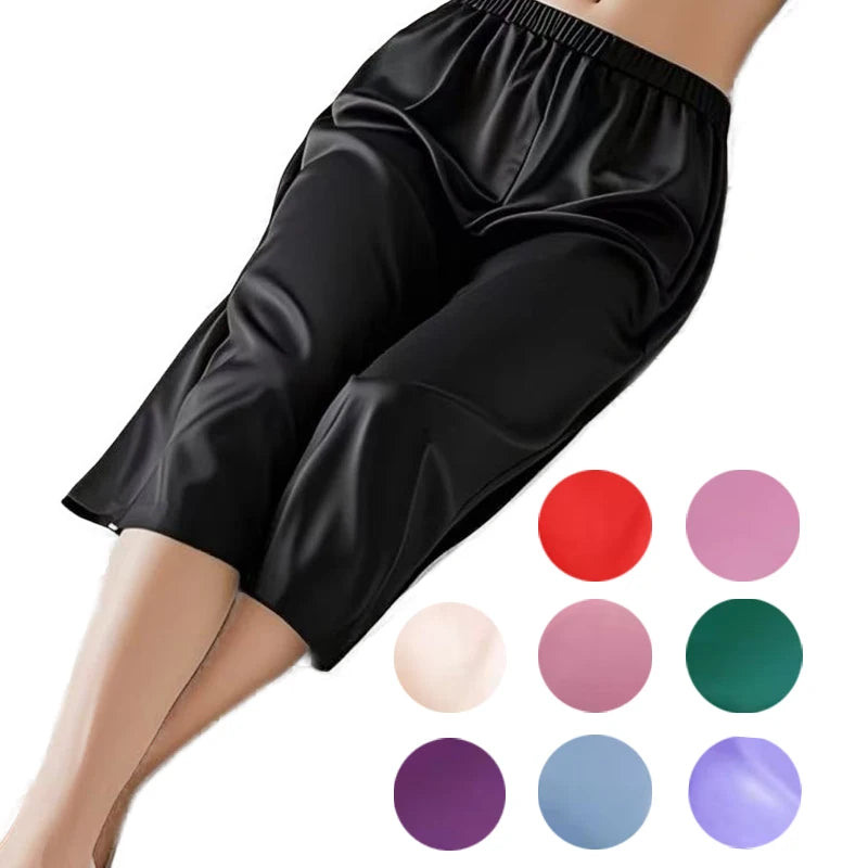 Summer New Pajama Pant Women's Ice Silk Cool Home Wear Capri Pants Plus Size Sleepwear Bottoms Loungewear Nightwear
