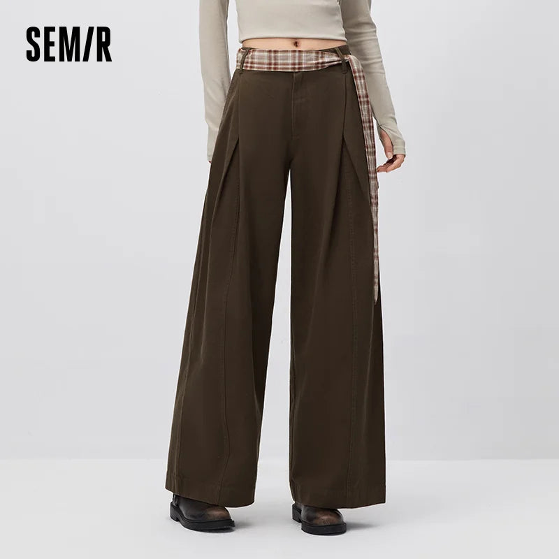 Semir Women Pants Pleated Wide Leg Belted Loose Commuter Style Elegant Casual Autumn Trousers Outdoor Wear 2026