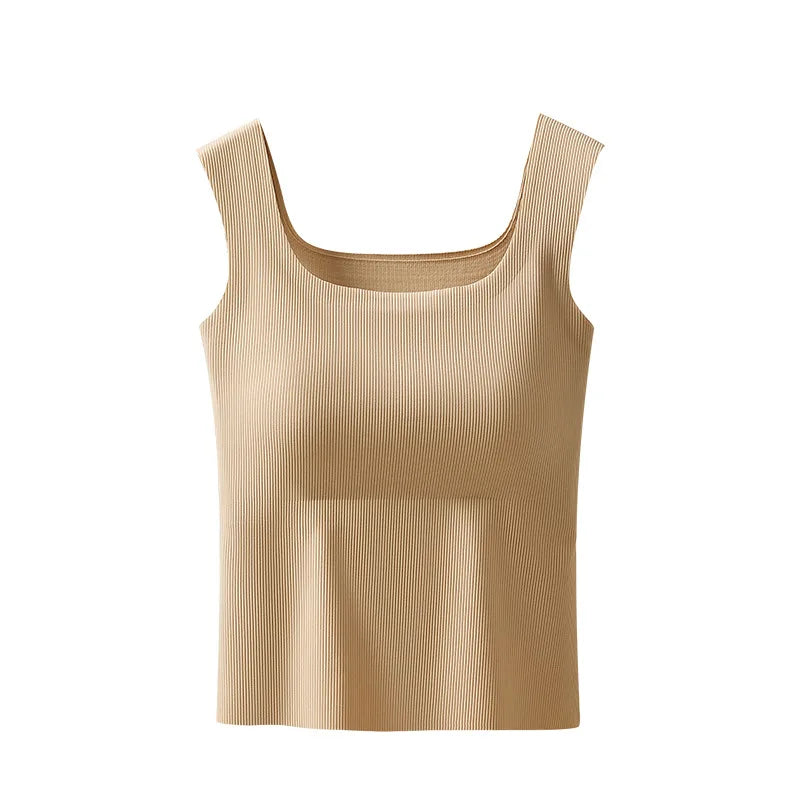 Ice Silk Threaded Square Neck Sling Vest Women's Inner One-piece Beauty Back Top Large Size Bottom Sleeveless Sleepwear Pajamas