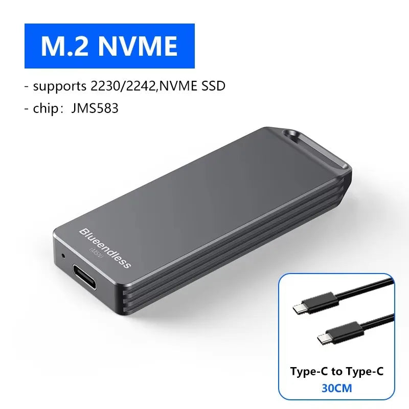 ថាសរឹងចល័ត Blueendless Mini M.2 NVME 2242 ចល័តអាលុយមីញ៉ូមទាំងអស់ TYPE-C កុំព្យូទ័រខាងក្រៅថាសរឹងចល័តប្រអប់