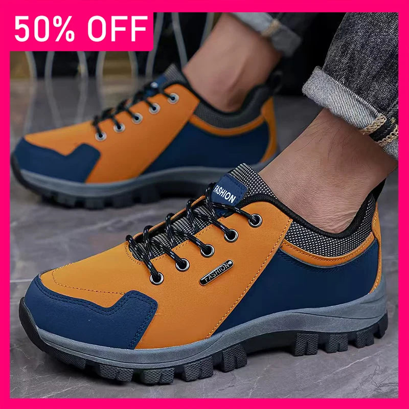 Mens Hiking Shoes New Durable Premium Leather Low-Top Lace-Up Anti-Slip Rubber Sole Versatile Outdoor Hiking Casual Sports Shoes