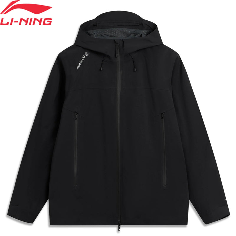 អាវក្រៅ Li-Ning សម្រាប់បុរស និងស្ត្រី ស្រទាប់តែមួយ ធ្វើពីប៉ូលីអេស្ទ័រ ១០០% រាងរលុង ការពារព្យុះ អាវការពារខ្យល់ មានមួក AEMV033