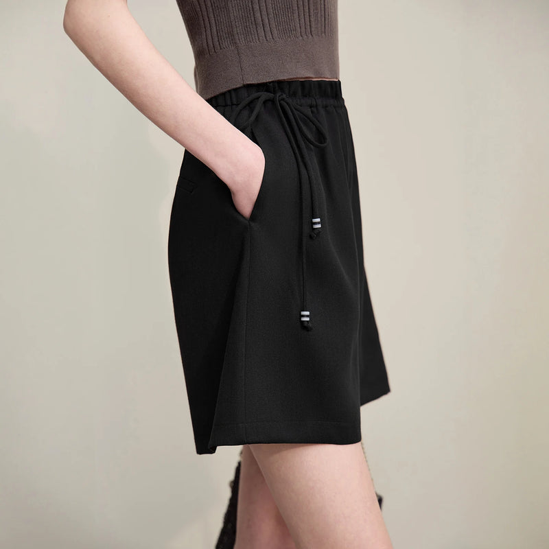 Amii Women's Shorts 2026 Summer New Elastic Tie Waist Ruffle Drawstring Linen Casual Pants Loose Office Woman Clothes 12622111