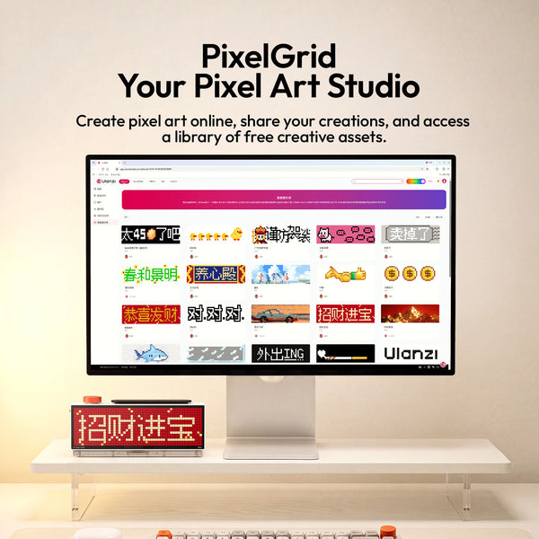 Ulanzi TC002 Pixbar Smart Pixel Clock II ជាមួយកន្លែងសាកថ្ម នាឡិកាលើតុសម្រាប់ Tiktok Youtube Ins LED Display ឧបករណ៍ Smart Studio