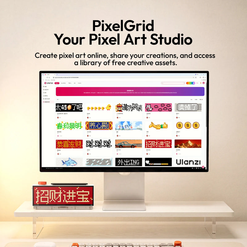 Ulanzi TC002 Pixbar Smart Pixel Clock II ជាមួយកន្លែងសាកថ្ម នាឡិកាលើតុសម្រាប់ Tiktok Youtube Ins LED Display ឧបករណ៍ Smart Studio