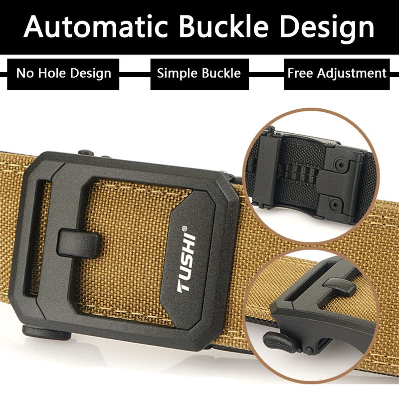 TUSHI brand 4.3 Wide Thickened gun hanging double-layer nylon cloth belt versatile outdoor tactical automatic buckle men's belt