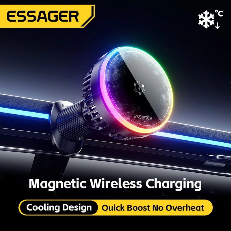 Essager 15W Ice Cooling Magnetic Wireless Car Charger for iPhone 16 15 14 13 12 MacSafe Car Phone Holder Fast Charging Station