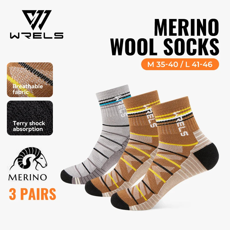 WRELS 1/2/3pairs Merino Wool Socks Warm Thermal Hiking Socks Cushion Sweat Wicking Breathable Compression Merino Wool Socks