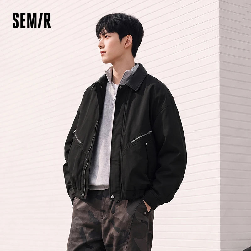 Semir Men Padded Jacket Modern Style Workwear Washed Finish Oversized Fit Turn Down Collar 2026 New Winter Daily Wear