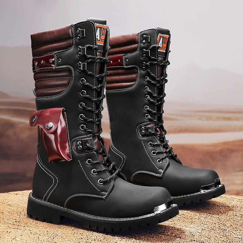 Men's high top motorcycle boots spring summer fashion outdoor collision resistant anti slip soft sole casual cross-country boots