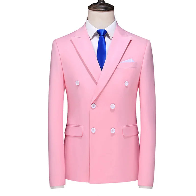 Men's Blue Long-sleeved Suit Jacket, Double-breasted Business Coat, Asian Size Slim fit Blazer,Available in Green,Red,Black,Gray