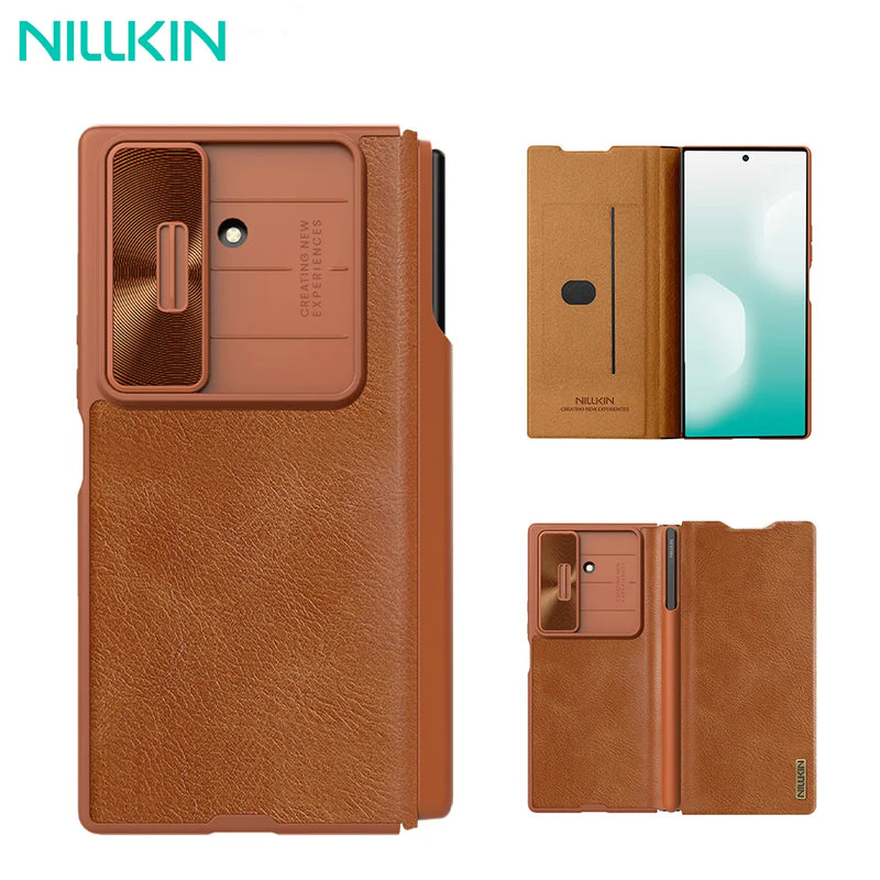 NILLKIN For Samsung Galaxy Z Fold 7 5G Case Luxury Leather Slide Lens Protection Back Cover With S-Pen For Samsung Z Fold 7