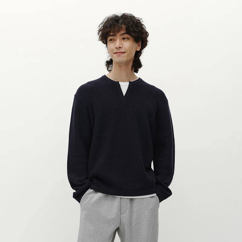 Semir Men Sweater Knit Texture Layered Look Color Block V Neck Layering Essential 2026 Winter Everyday Style Soft Touch