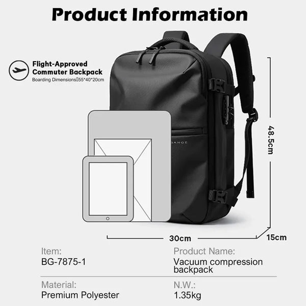 BANGE Anti-Theft Vacuum Compression Backpacks Men Travel Backpack Lock Bag Large Capacity 16 Laptop Bags For School Cabin Bags