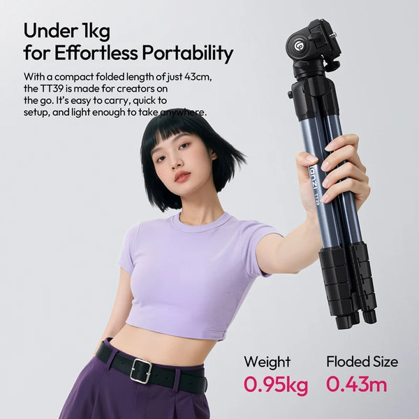 ជើងកាមេរ៉ាវីដេអូ Ulanzi TT39 1.55M ជើងកាមេរ៉ាធ្វើដំណើរ ជាមួយក្បាលបែប Panoramic 360° ប្តូរផ្ដេក និងបញ្ឈររហ័ស ផ្ទុកអតិបរមា 3KG
