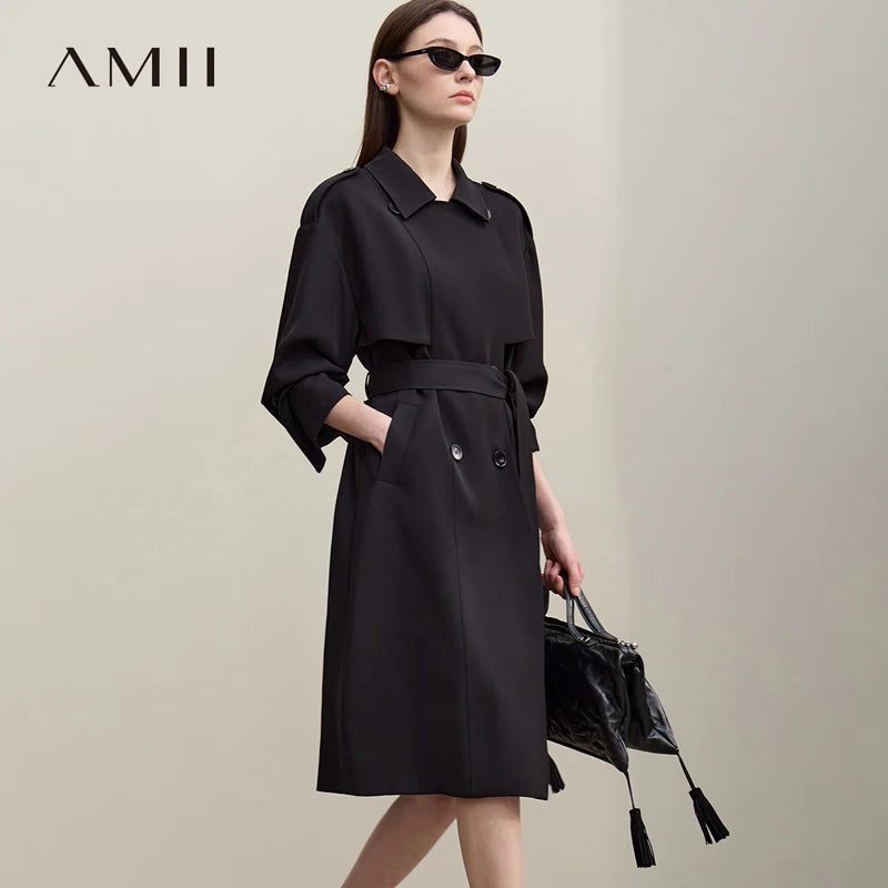 អាវធំរដូវរងា AMII សម្រាប់ស្ត្រីឆ្នាំ ២០២៦ អាវធំពីរជាន់ចង្កេះអាចលៃតម្រូវបានសម្រាប់ការធ្វើដំណើរទៅធ្វើការ អាវធំវែងត្រង់សម្រាប់ស្ត្រី ១២៦៤១០២៨