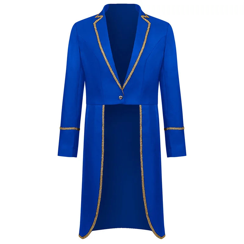 2026 Medieval Style Thin Men's Retro Mid-Length Punk Coat with Gold Trim Trench for Halloween Cosplay in Red Green Purple Jacket