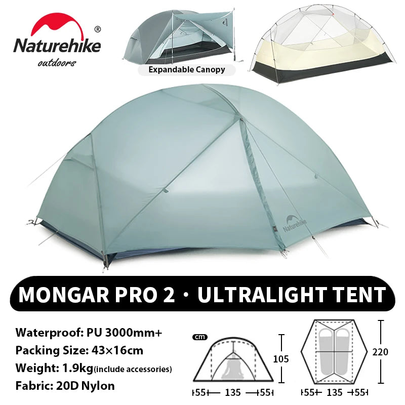 Naturehike Mongar UL PRO 1-3 People Tent 20D Ultralight Travel Waterproof Hiking Survival Outdoor Camping Portable Sun Shelter