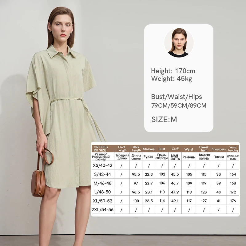 Amii Women's Dress 2026 Summer Turn-down Collar Pleated Asymmetric Batman with Belt Loose Diagonal Female Midi Dress 12512041
