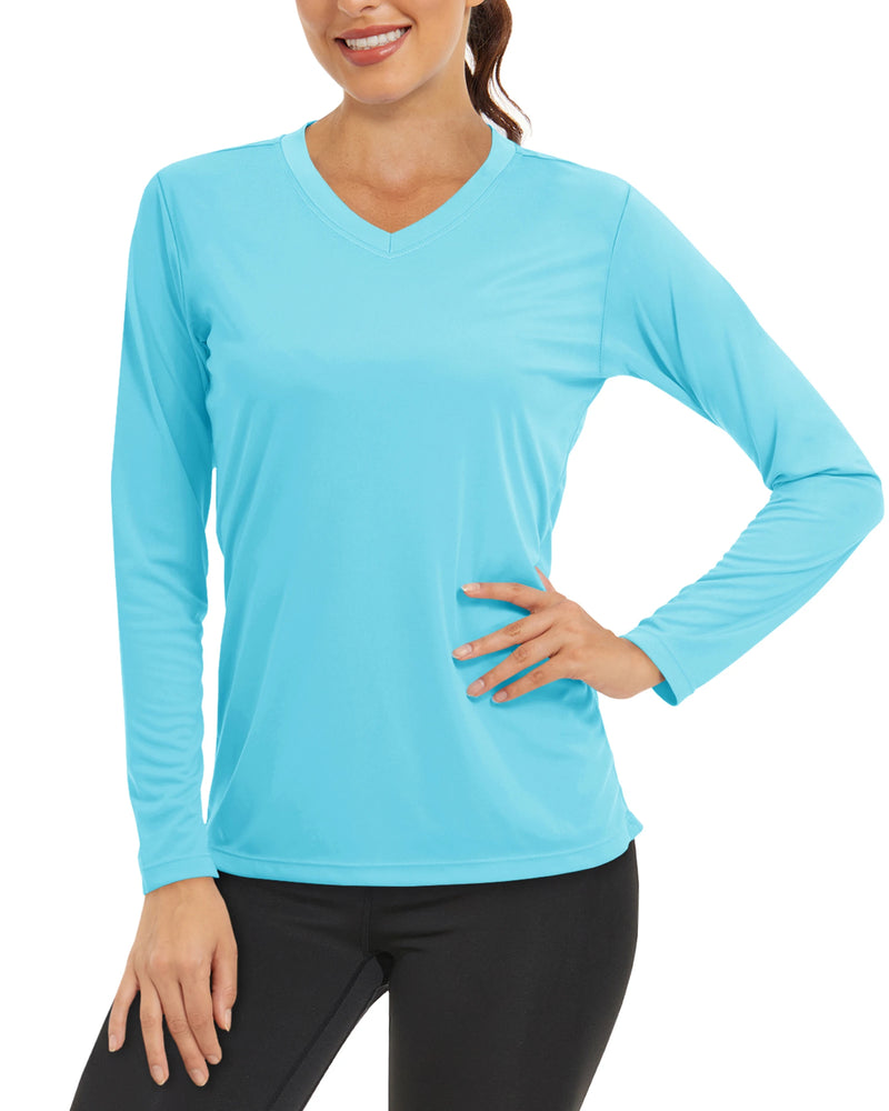 TACVASEN Summer Sun Protection Shirts UPF 50+ Womens Long Sleeve V Neck Shirts Lightweight Quick Dry Tee Shirts Outdoor Pullover