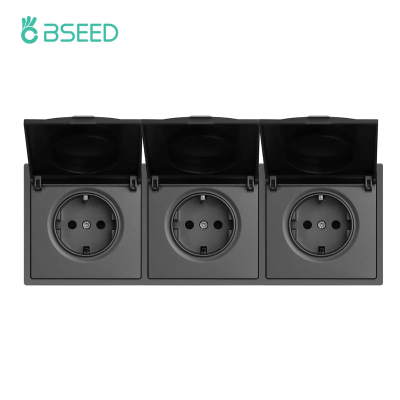 BSEED EU Standard Wall Power Socket With Cover Electrical Outlets Waterproof Wall Plug White Black Plastic Frame 16A