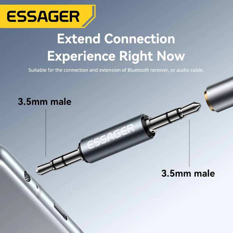 ឧបករណ៍ភ្ជាប់អូឌីយ៉ូ Essager 3.5mm បុរសទៅបុរស Jack សម្រាប់ទូរស័ព្ទចល័តកាសស្តាប់ត្រចៀករថយន្ត MP3 ឧបករណ៍បំពងសម្លេងកុំព្យូទ័រយួរដៃថេប្លេត Jack ស្តេរ៉េអូ