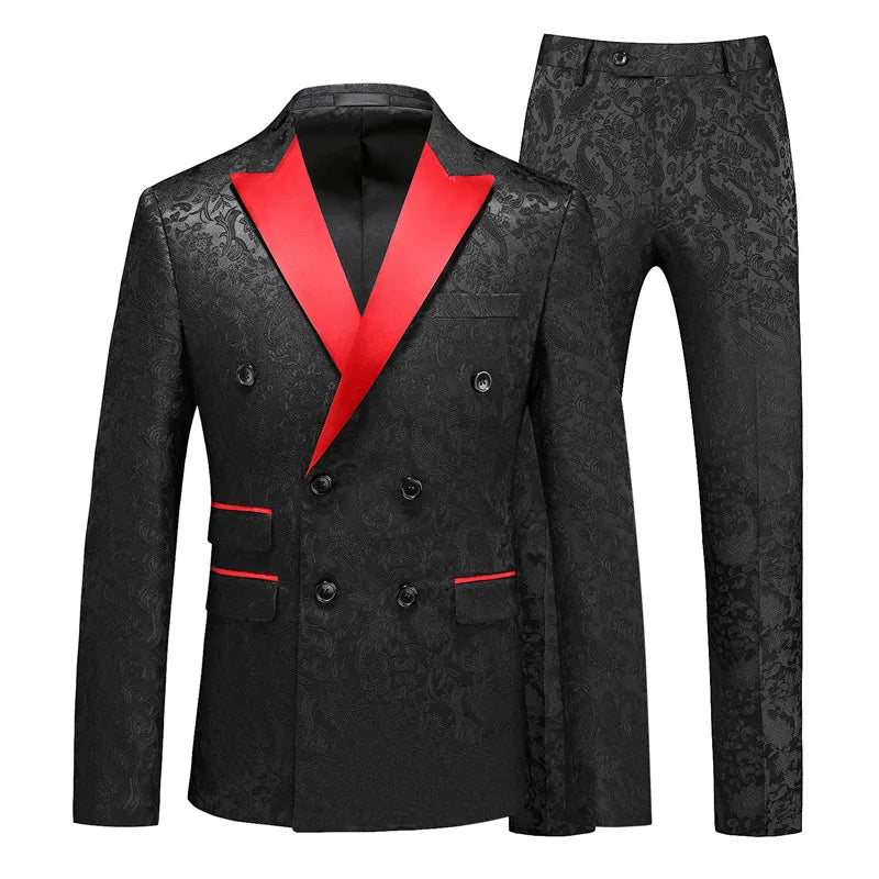 2026 New Men's Red Suit Two-Piece, Wedding Party Dress Jacket With Trousers, White Pink Black Available, Asian Size M-6XL