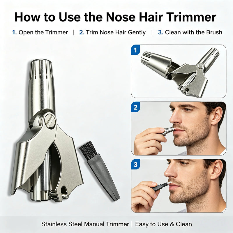 Stainless Steel Manual Nose Hair Trimmer For Men Women Washable Mechanical Nose Hair Remover Portable Nose Clipper