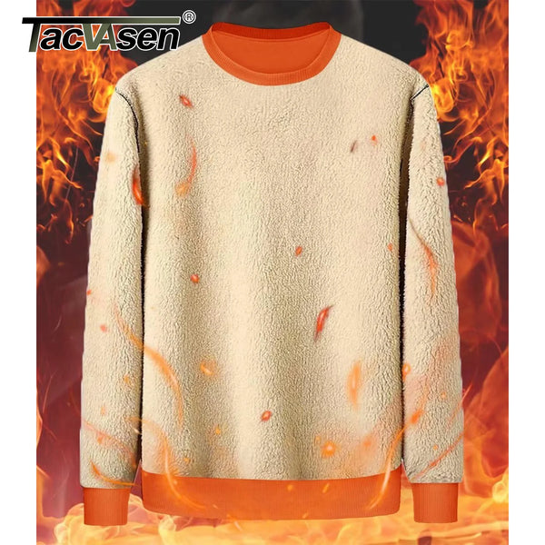 TACVASEN Winter Thicken Fleece Crewneck Sweatshirt Mens Warm Sherpa Lined Heavy Winter Pullover Basic Tops Shirts No Hood Hoodie