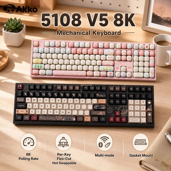 Akko 5108 V5 Mechanical Keyboard Full Size 8K Per-Key Flex-Cut Hot-swappable RGB Type-C/2.4G&BT Wireless Gaming Keyboard Gasket