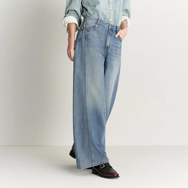 Semir Women Jeans Panelled Wide Leg Loose Fit 2026 Autumn Streetwear HighWaist Urban Casual Everyday Denim Pants