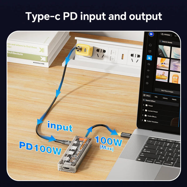 6-in-1 USB C Hub ប្រភេទ-c PD 100W ឧបករណ៍ភ្ជាប់ពហុច្រក USB 3.0 HDMI ឧបករណ៍ភ្ជាប់មជ្ឈមណ្ឌលបំបែកស្ថានីយចតសម្រាប់កុំព្យូទ័រយួរដៃ Macbook Air