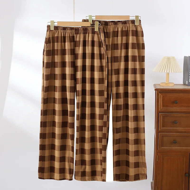 100% Cotton Knitted Men's and Women's Thin Casual Home Pants 2026 Spring/Summer New Japanese Couple's Checkered Sleeper Pant