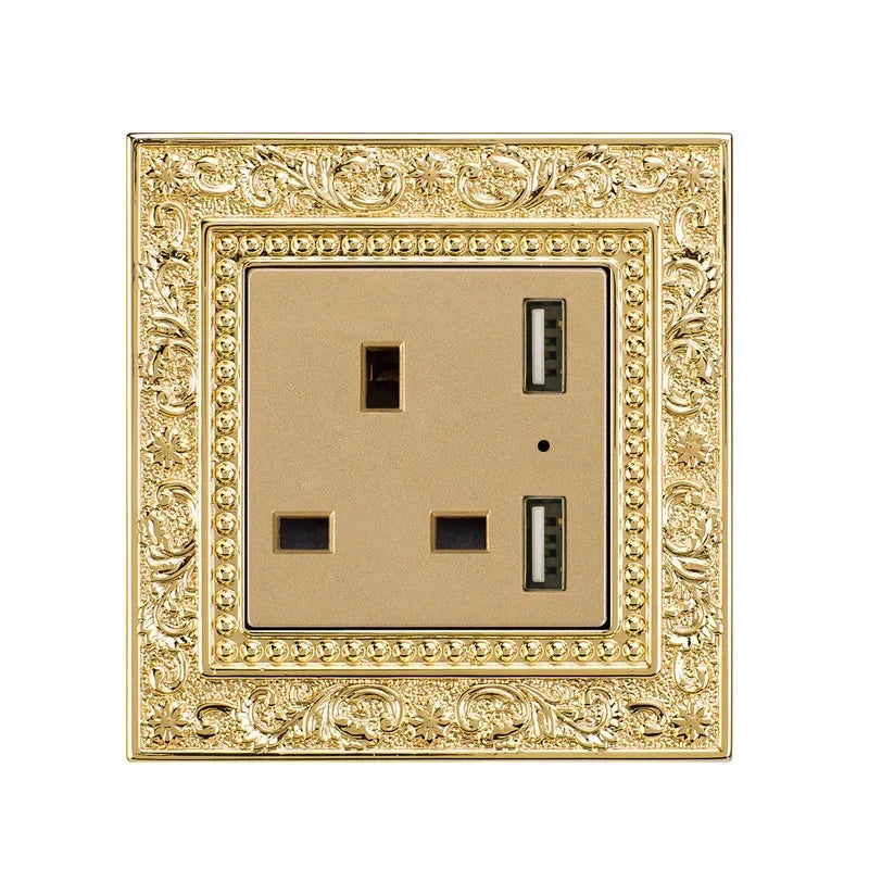 Luxurious metal European vintage antique EU wall lamp switch socket panel brass metal villa  home light switch 1/2/3 gang 2 way