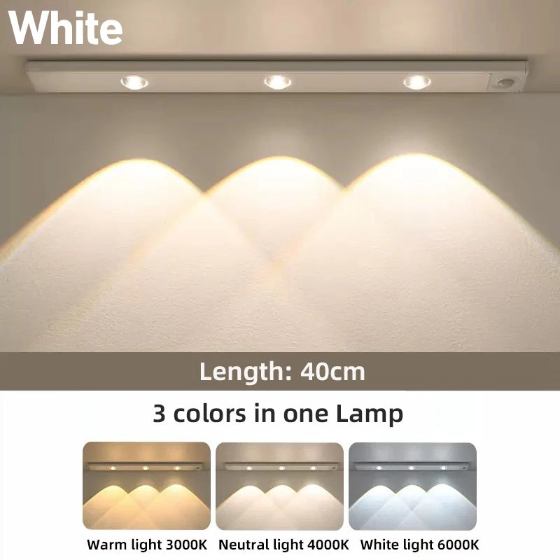 ភ្លើង LED ទំហំ 20/30/40/50 សង់ទីម៉ែត្រ នៅក្រោមទូខោអាវ ភ្លើងបំភ្លឺក្នុងផ្ទះ ឧបករណ៍ចាប់សញ្ញាចលនា ចង្កៀង LED ស្តើងបំផុត ភ្លើងពេលយប់អាចសាកបានដោយ USB