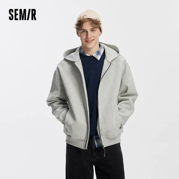 អាវក្រៅបុរស Semir ប៉ាក់មានមួក កប្បាសទន់ រដូវស្លឹកឈើជ្រុះ រលុង មូលដ្ឋាន ធម្មតា រចនាប័ទ្មគូស្នេហ៍ ទម្ងន់ស្រាល អាវក្រៅសម្រាប់ប្រើប្រាស់ប្រចាំថ្ងៃ