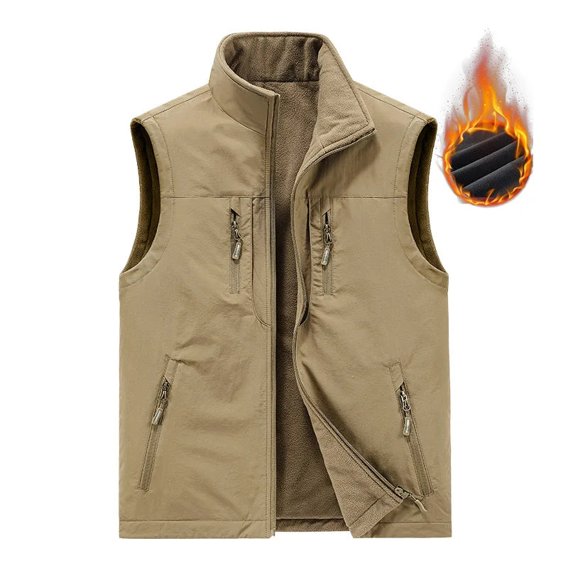 Double-Sided Vest Autumn Winter Thickened Fleece Men's Vest Jacket Warm Outerwear Slim Fit Casual Style Daily