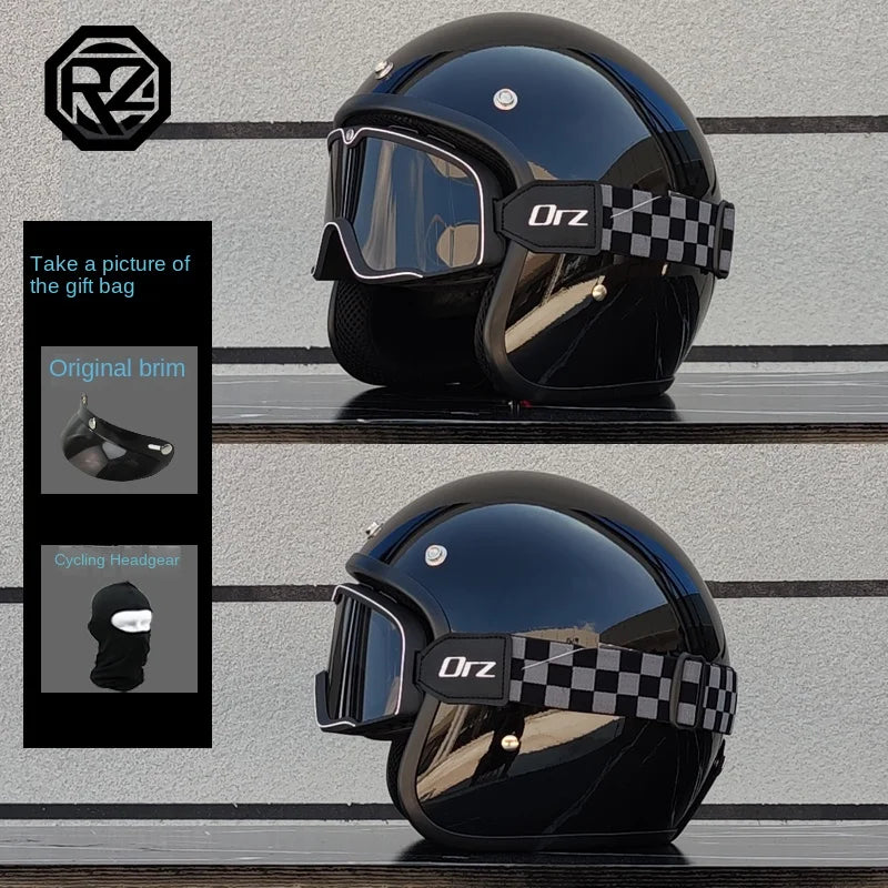 ORZ motorcycle retro helmet 3/4 motorcycle half helmet suitable for both men and women, lightweight small helmet body capacete