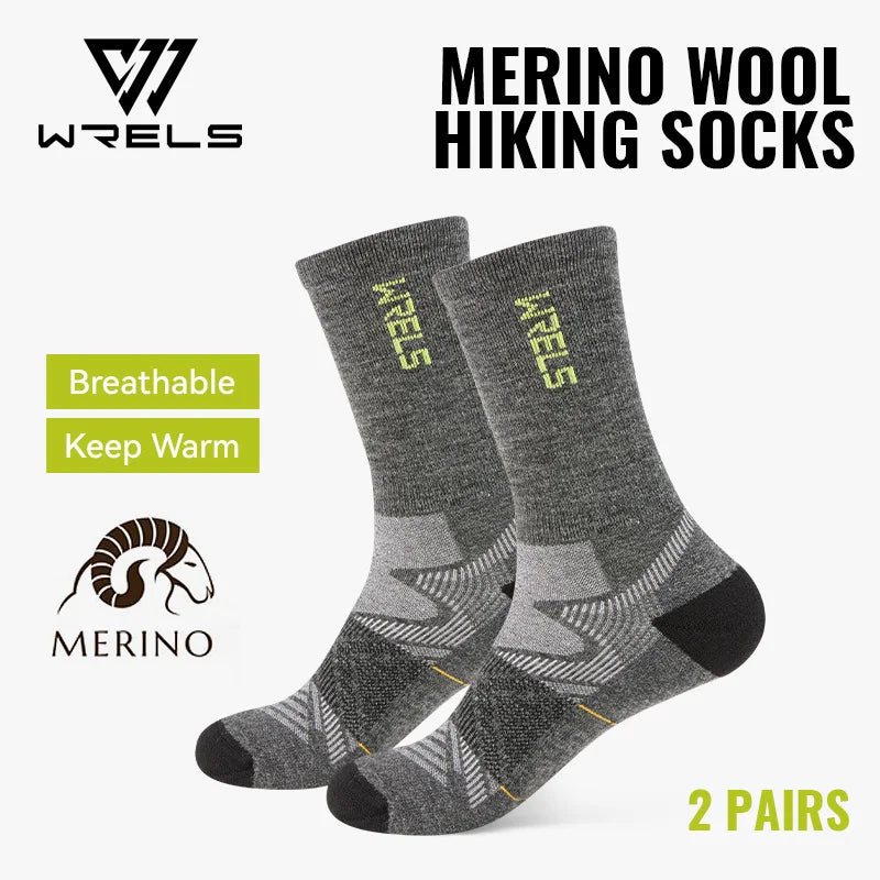 WRELS 1/2/3pairs Merino Wool Socks Hiking Socks Breathable Cushion Sweat Wicking Running Warm Thermal Compression Wool Socks