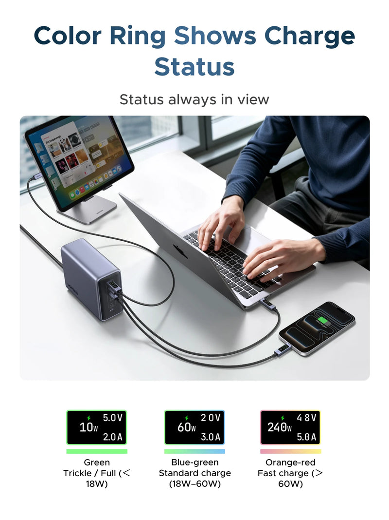 UGREEN PD240W USB-C Cable Digital Display Charging Smart Cable for Laptop HP Dell MacBook iPhone Duo 18/17 Samsung S26/25 iPad