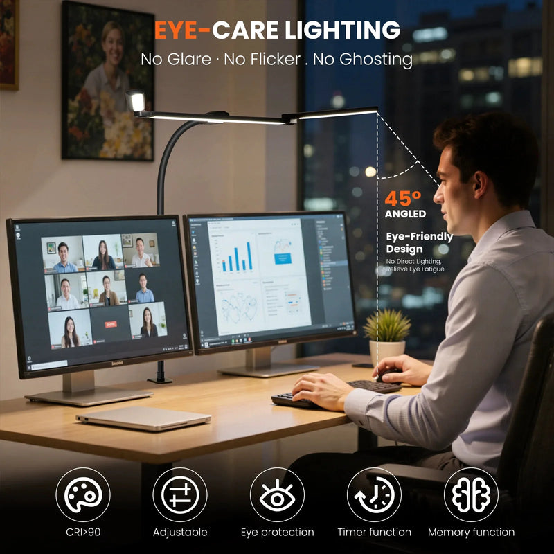 ចង្កៀងតុ LED បត់បាន ៣ ក្បាល បង្វិលបាន ២៧០° ក្លីបលើភ្លើង បញ្ជាដោយប៉ះ ចង្កៀងអានសៀវភៅ ចង្កៀងតុដៃអាចបត់បែនបានសម្រាប់ការិយាល័យ