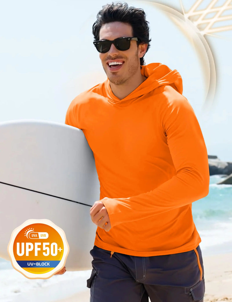 Men's UPF 50+ Sun Protection Hoodie Long Sleeve Quick Dry Fishing Hiking Shirt Thumbholes UV Block Rash Guard for Outdoor Sports