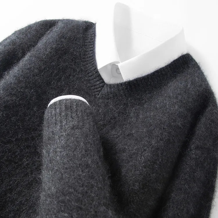 4% Cashmere 96% Wool V-Neck Sweater |  300g Brushed Wool Sweater, Old Money Style Comfortable and Warm Pullover