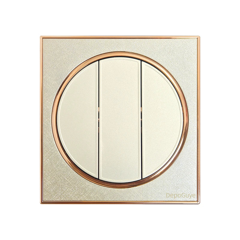 Depoguye New round gold wall speed switch panel, EU UK 16A rocker lamp switch, 220V luxury key light switch push button1gang2way