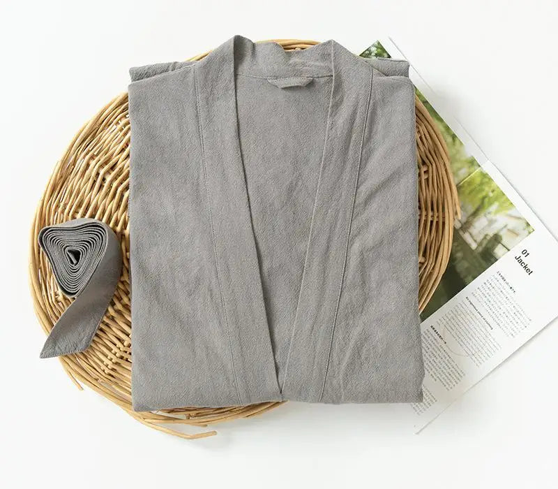 Cotton Linen Kimono Bathrobe Nightgown 2026 New Loose Men And Women Dressing Gown Sleepwear Nightwear Solid Hotel Robe