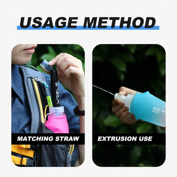 WRELS 1/2pcs Sports Soft Water Bottle Camping Collapsible TPU Silicone Soft Flask Water Bag BPA Free Sports Running Water Bottle